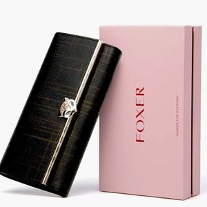 Foxer Leather clutch trifold wallet. New Brown & Gold